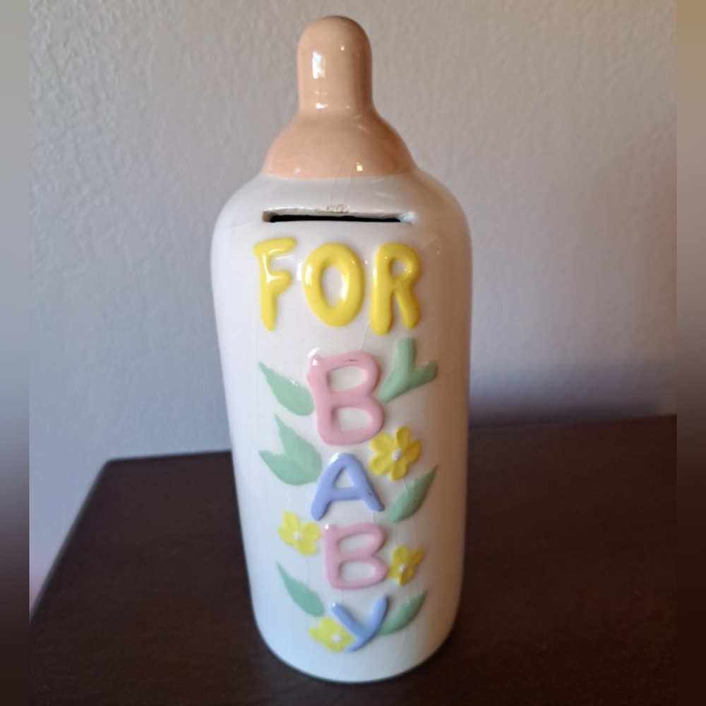 Ceramic Baby Bottle Shaped For Baby Piggy Bank Vintage